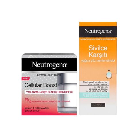 Neutrogena Cellular Boost Gündüz Kremi 50 ml ve Yağsız Yüz Nemlendiricisi 50 ml