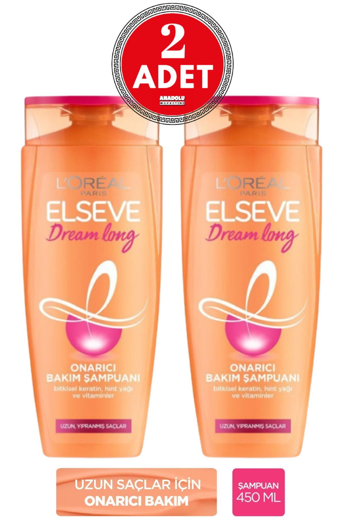 L'Oreal Paris Elseve Dream Long Onarıcı Bakım Şampuanı 450 ml 2 Adet