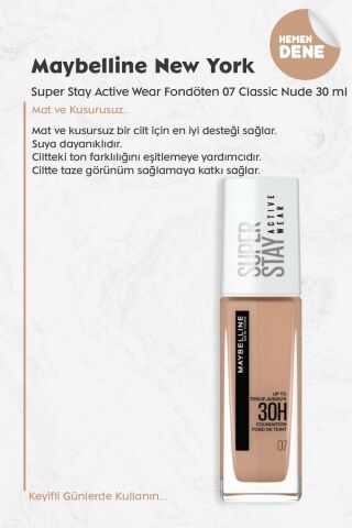 Maybelline New York Super Stay Active Wear Fondöten 07 Classic Nude