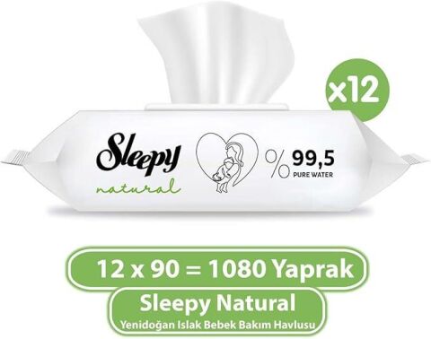 Sleepy Natural Yenidoğan Islak Bebek Bakım Havlusu 12 x 90 (1080 Yaprak)