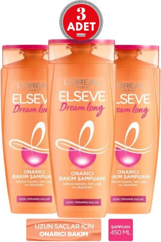 L'Oreal Paris Elseve Dream Long Onarıcı Bakım Şampuanı 450 ml 3 Adet