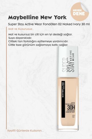 Maybelline New York Super Stay Active Wear Fondöten 02 Naked Ivory