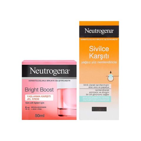 Neutrogena Bright Boost Jel Krem 50 ml ve Yağsız Yüz Nemlendiricisi 50 ml