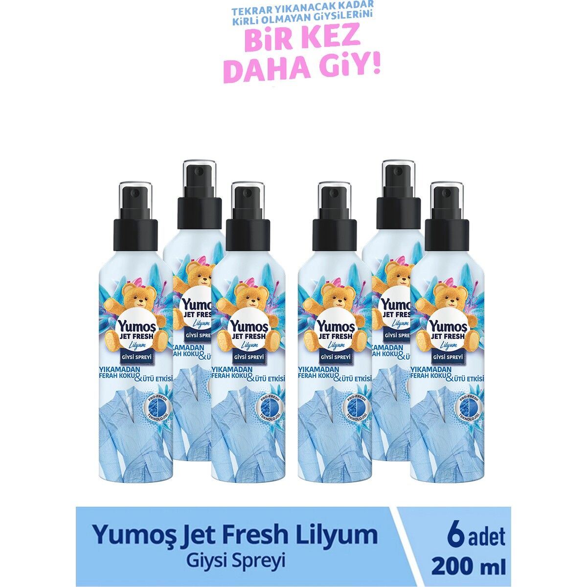 Yumoş Jet Fresh Giysi Spreyi Lilyum 6 x 200 ml