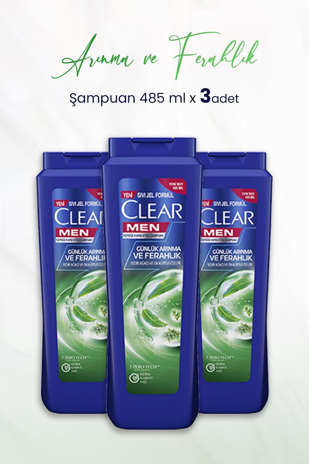 Clear Men Şampuan Günlük Arınma ve Ferahlık 485 ml x 3 Adet