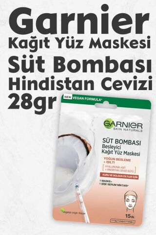 Garnier Kağıt Yüz Maskesi Süt Bombası Hindistan Cevizi 28 gr