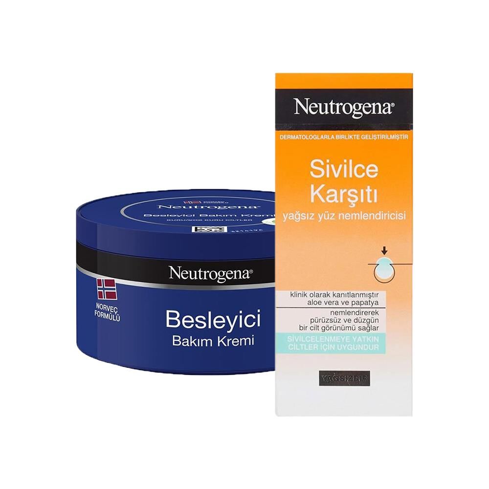 Neutrogena Besleyici Bakım Kremi 300 ML ve Yağsız Yüz Nemlendiricisi 50 ml