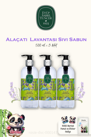 3 Adet Eyüp Sabri Tuncer Alaçatı Lavantası  Sıvı Sabun 500 ml ve 60'lı ROSIE Pamuk