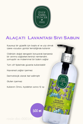 3 Adet Eyüp Sabri Tuncer Alaçatı Lavantası  Sıvı Sabun 500 ml ve 60'lı ROSIE Pamuk