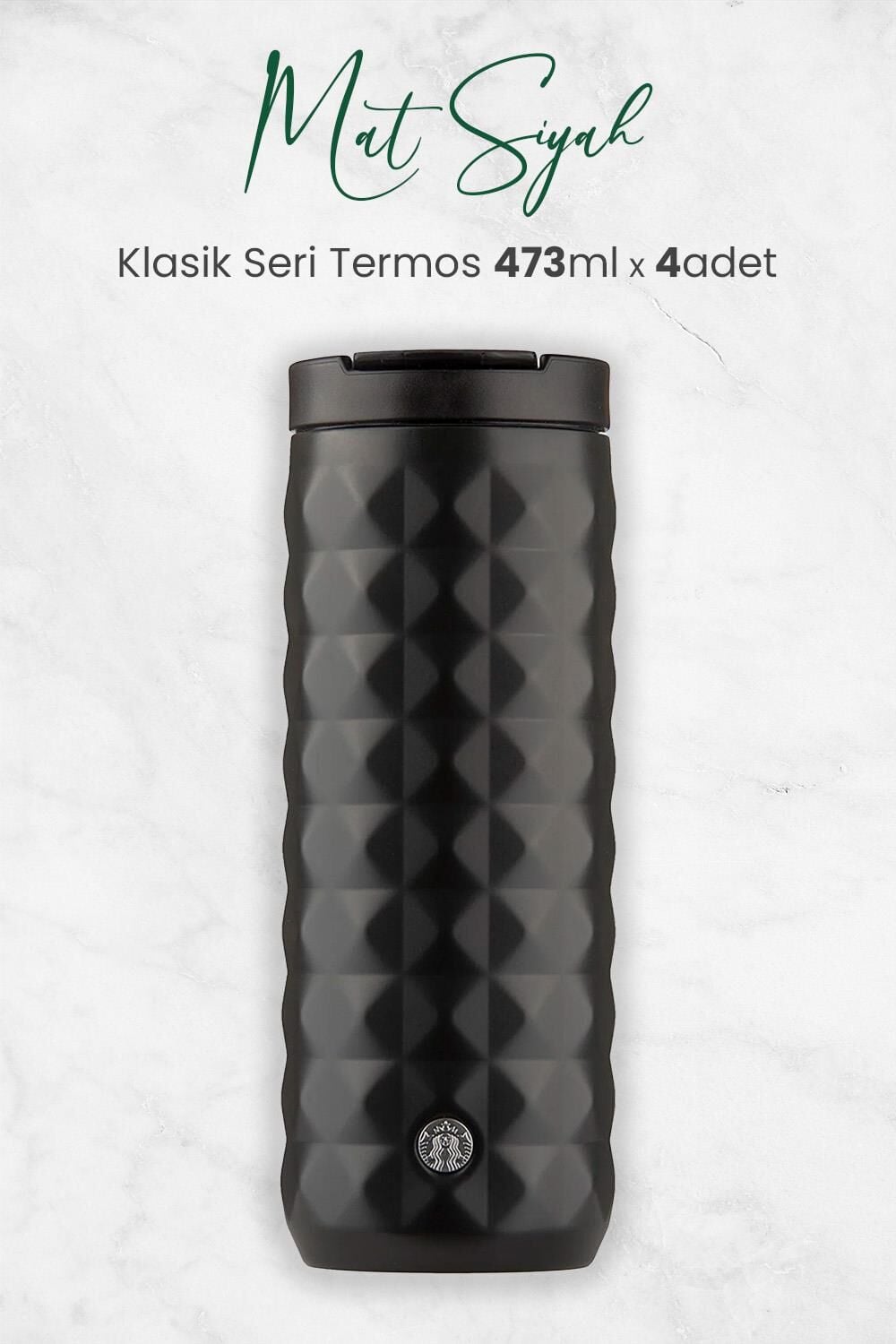 Starbucks Mat Siyah Klasik Seri Termos 473 ml x 4 Adet