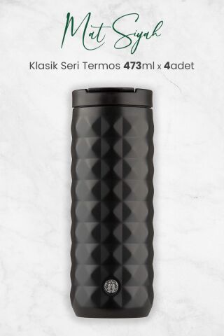 Starbucks Mat Siyah Klasik Seri Termos 473 ml x 4 Adet