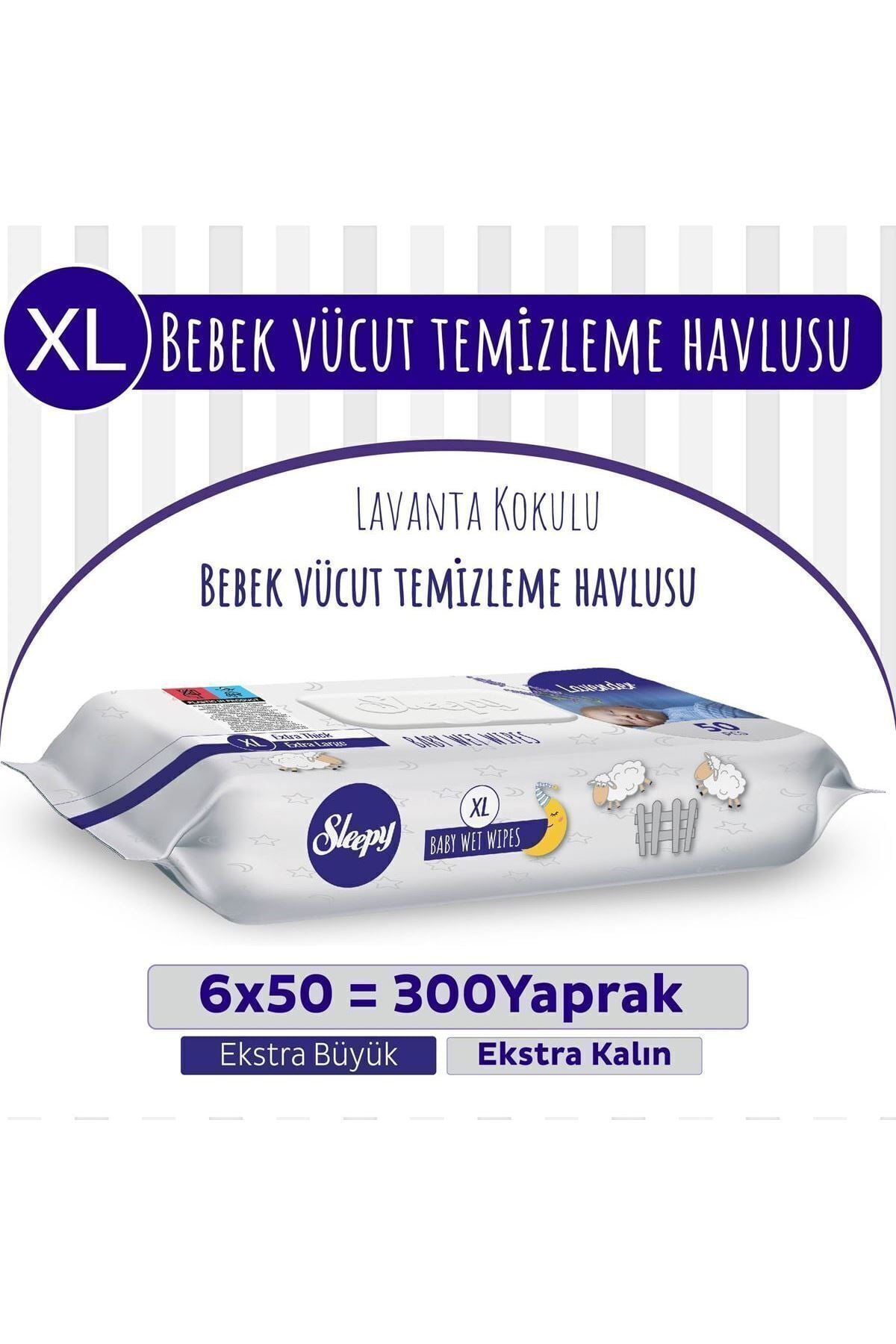 Sleepy Xl Lavanta Kokulu Bebek Vücut Temizleme Havlusu 6X50 Adet
