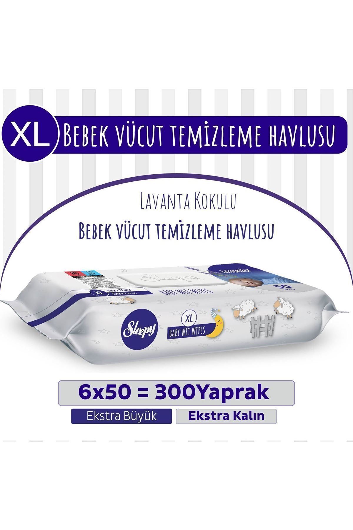 Sleepy Xl Lavanta Kokulu Bebek Vücut Temizleme Havlusu 6X50 Adet