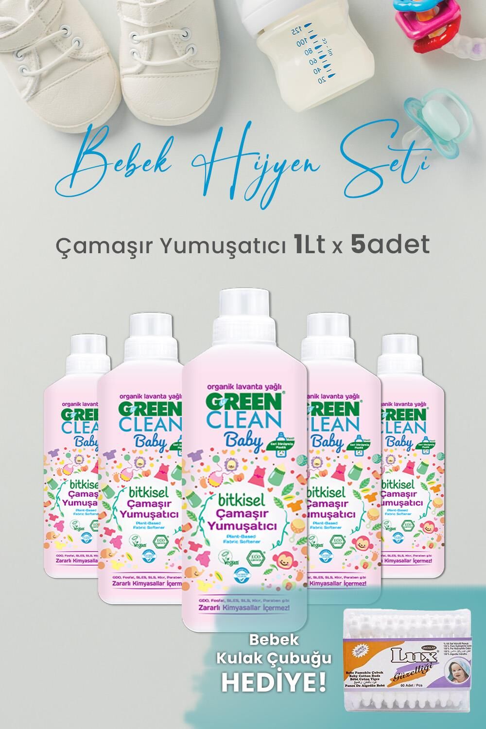 U Green Clean Baby Çamaşır Yumuşatıcı 1 L x 5 Adet ve Hediyeli