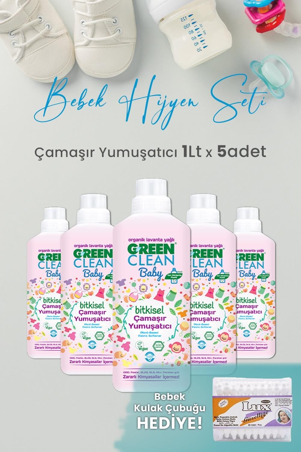 U Green Clean Baby Çamaşır Yumuşatıcı 1 L x 5 Adet ve Hediyeli