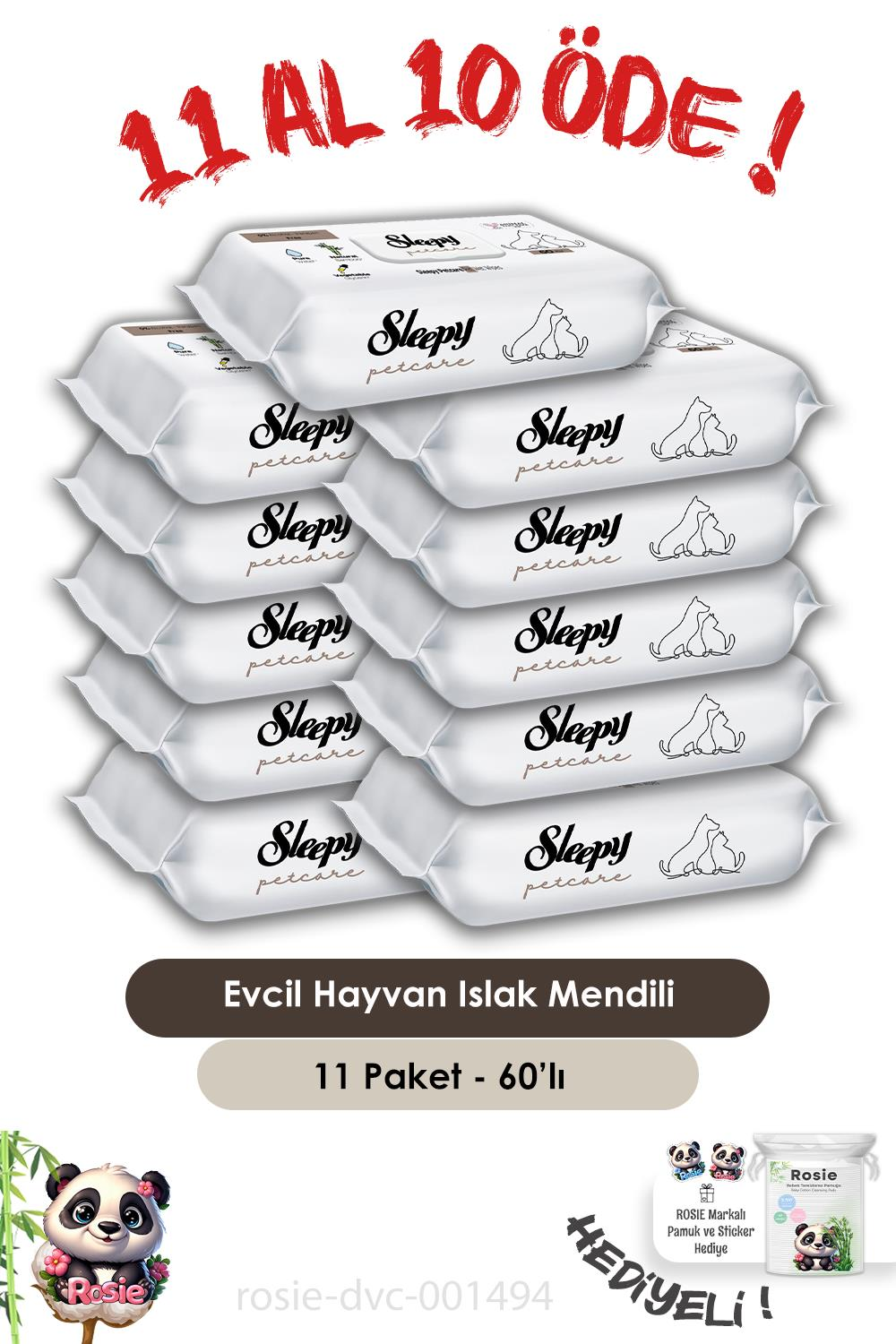 Sleepy 11 AL 10 ÖDE Petcare Evcil Hayvan Islak Havlusu 60'lı