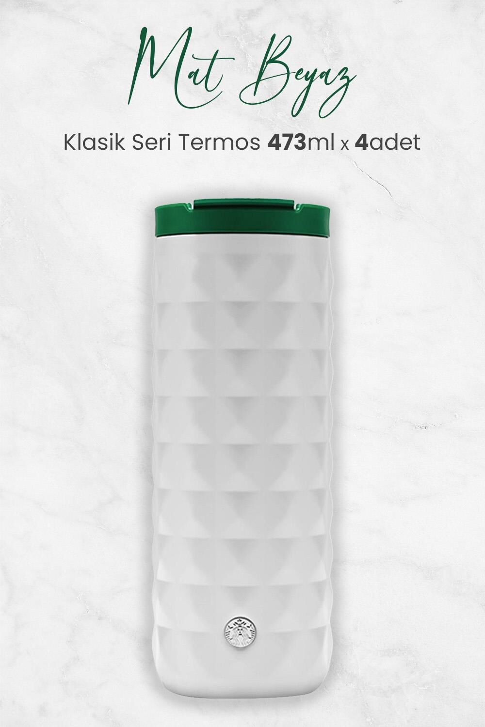 Starbucks Mat Beyaz Klasik Seri Termos 473 ml x 4 Adet