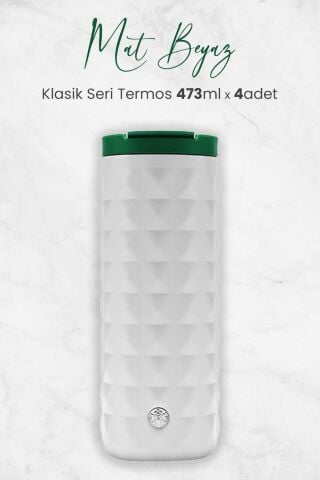 Starbucks Mat Beyaz Klasik Seri Termos 473 ml x 4 Adet