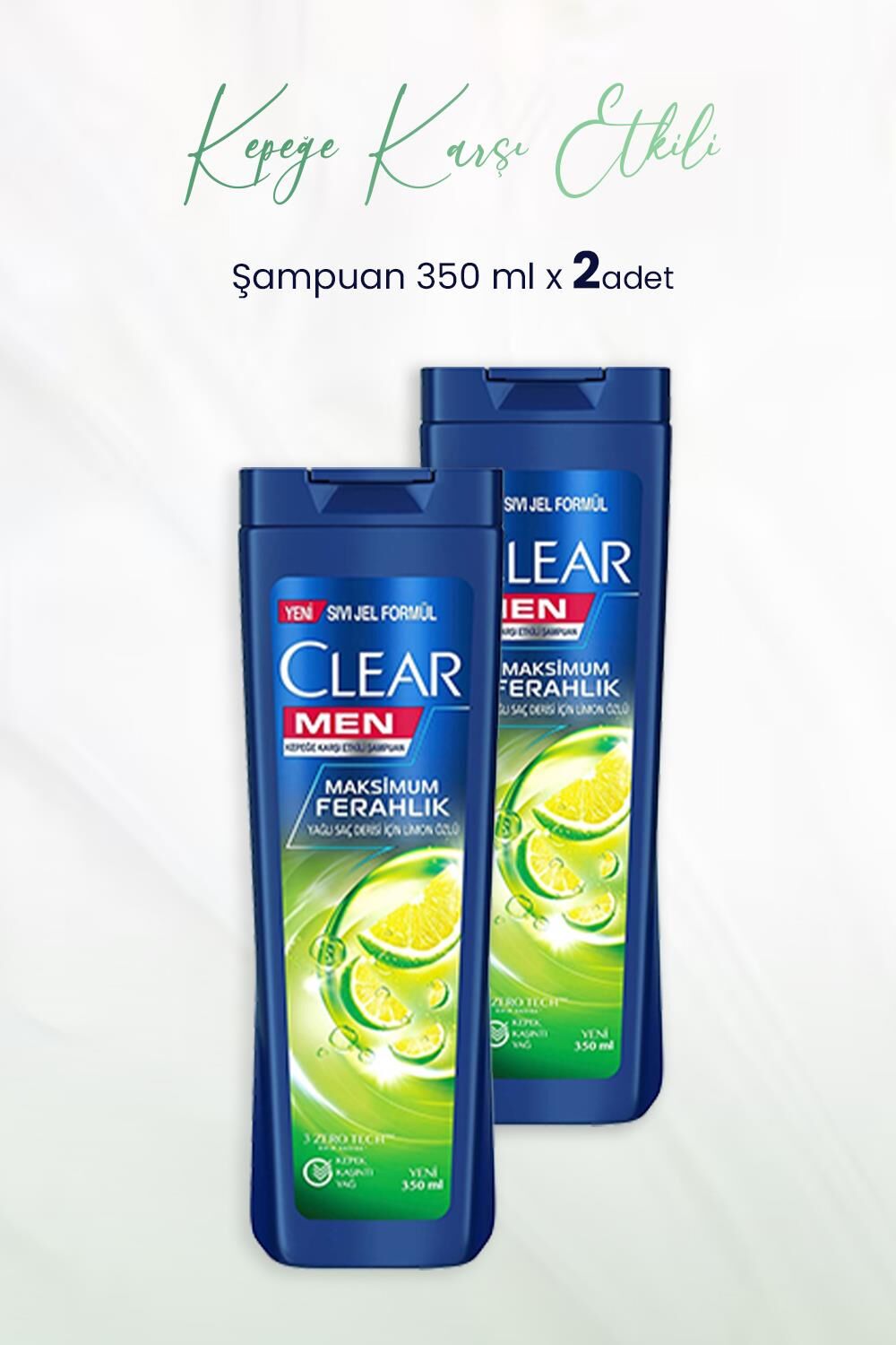 Clear Men Kepeğe Karşı Etkili Şampuan Maksimum Ferahlık Limon Özlü 350 ML x 2 Adet
