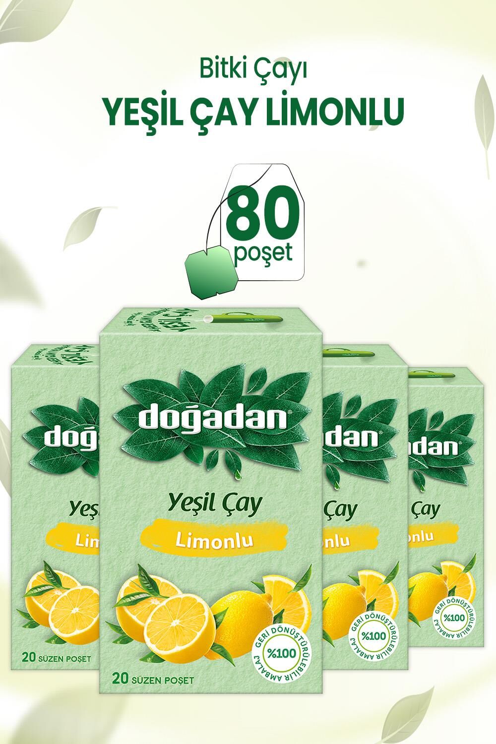 Doğadan Yeşil Çay Limonlu 20'li x 4 Adet