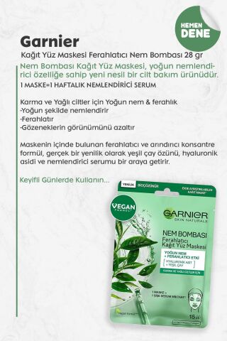 Garnier Kağıt Yüz Maskesi Ferahlatıcı Nem Bombası 28 gr