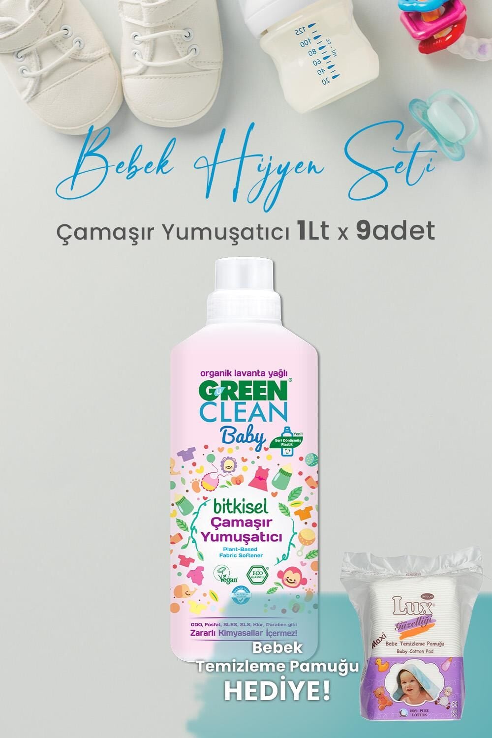 U Green Clean Baby Çamaşır Yumuşatıcı 1 L x 9 Adet ve Hediyeli