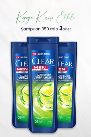 Clear Men Kepeğe Karşı Etkili Şampuan Maksimum Ferahlık Limon Özlü 350 ML x 3 Adet