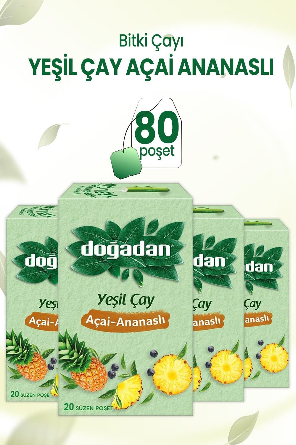 Doğadan Yeşil Çay Açai Ananaslı Bardak Poşet Çay x 4 Adet