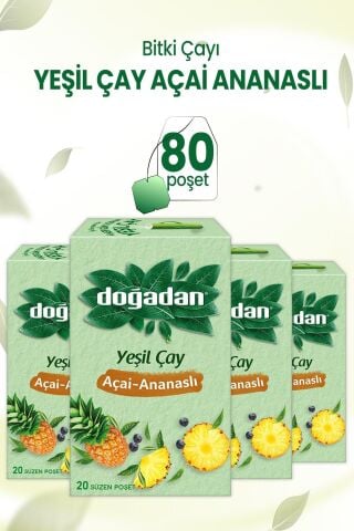Doğadan Yeşil Çay Açai Ananaslı Bardak Poşet Çay x 4 Adet