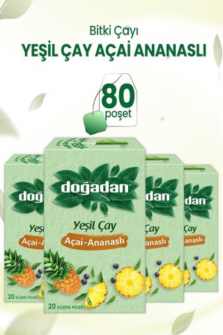 Doğadan Yeşil Çay Açai Ananaslı Bardak Poşet Çay x 4 Adet