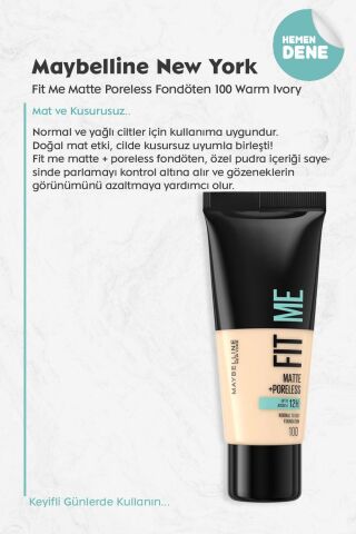 Maybelline Fit Me Matte Poreless Fondöten 100 Warm Ivory