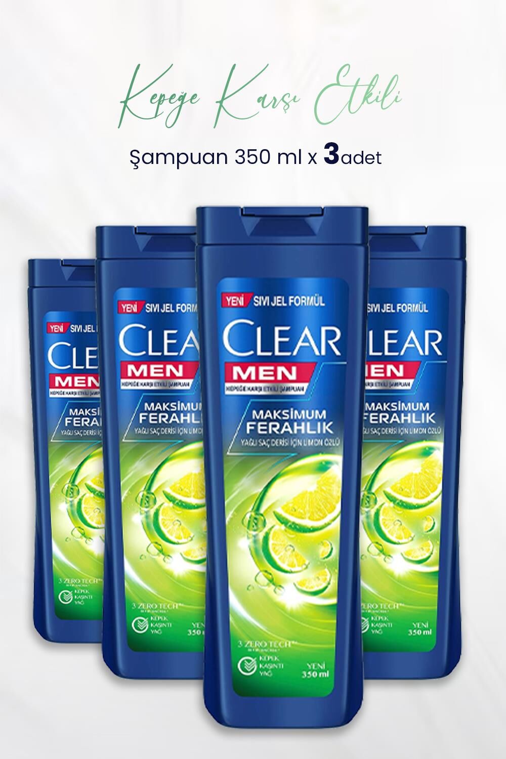 Clear Men Kepeğe Karşı Etkili Şampuan Maksimum Ferahlık Limon Özlü 350 ML x 4 Adet