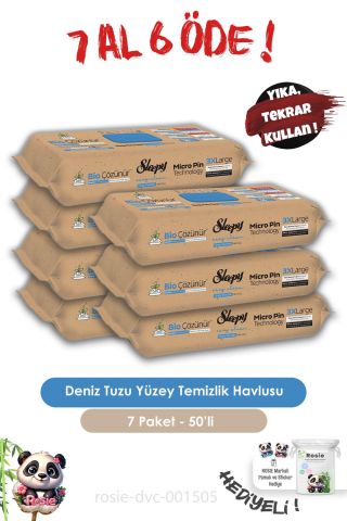 Sleepy 7 AL 6 ÖDE  Bio Çözünür Yüzey Temizlik Havlusu Deniz Tuzu 50'li ve ROSIE