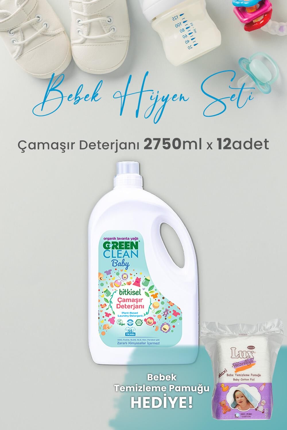 Green Clean Baby Bitkisel Çamaşır Deterjanı Lavanta Yağlı 2750 ml x 12 Adet ve Hediyeli