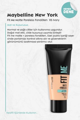 Maybelline Fit Me Matte Poreless Fondöten 115 Ivory