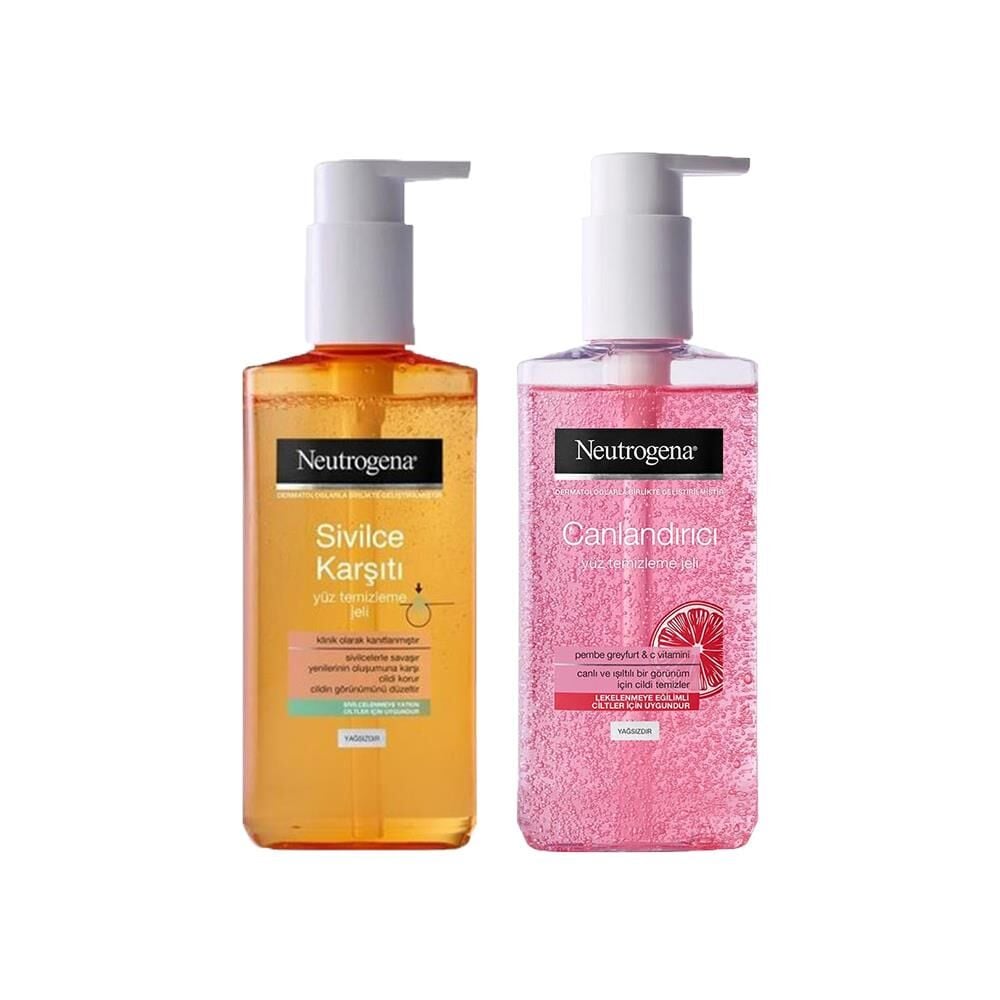 Neutrogena Visibly Clear Yağsız Yüz Temizleme Jeli 200 ml ve Yüz Yıkama Jeli Pembe Greyfurt 200 ml