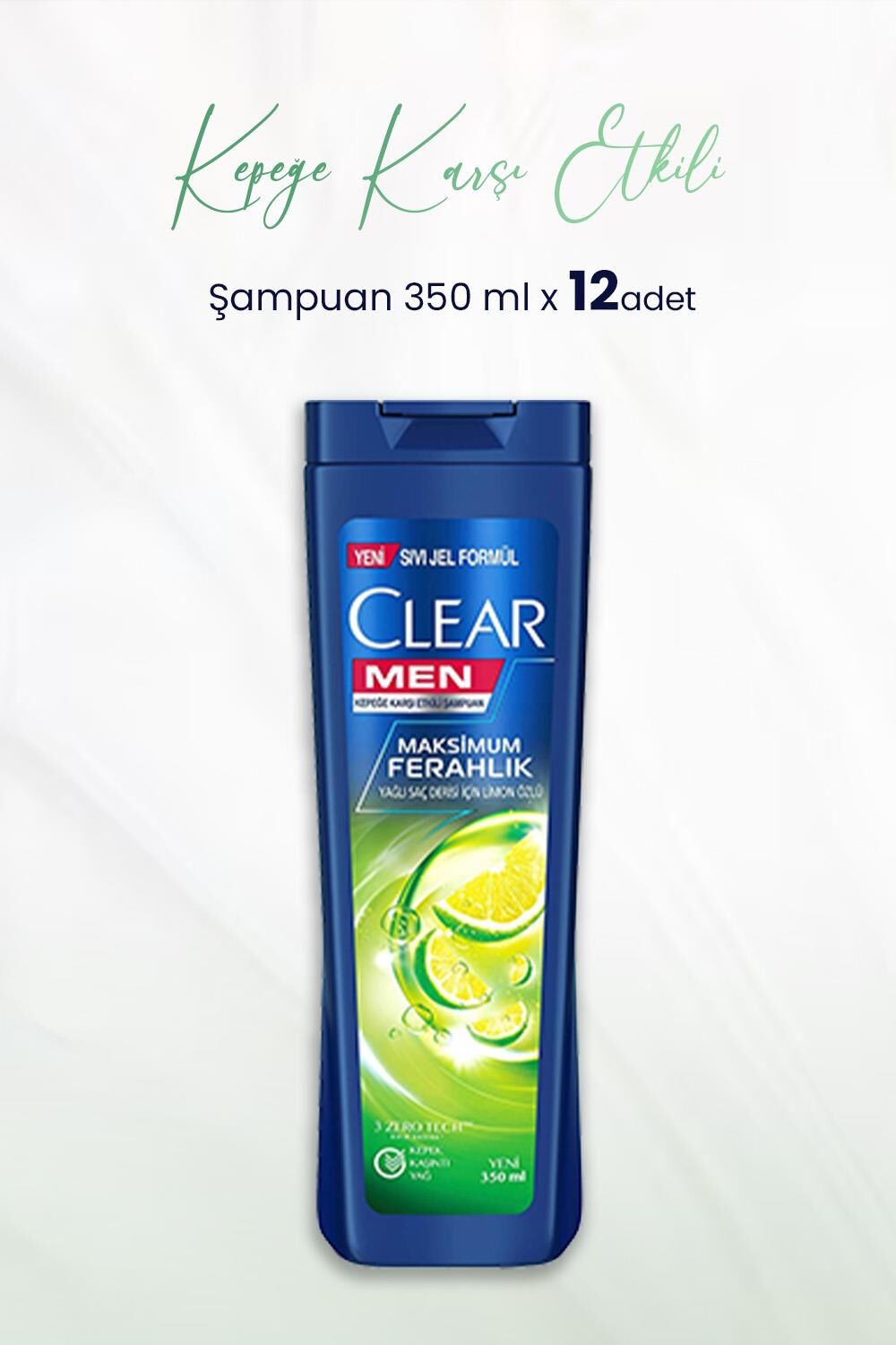 Clear Men Kepeğe Karşı Etkili Şampuan Maksimum Ferahlık Limon Özlü 350 ML x 12 Adet
