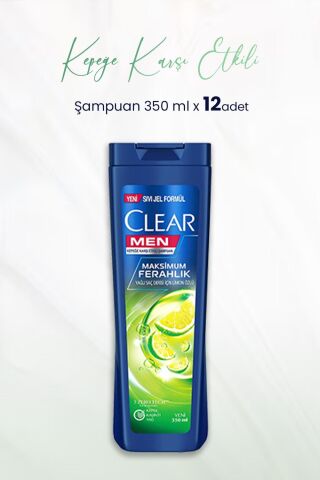 Clear Men Kepeğe Karşı Etkili Şampuan Maksimum Ferahlık Limon Özlü 350 ML x 12 Adet