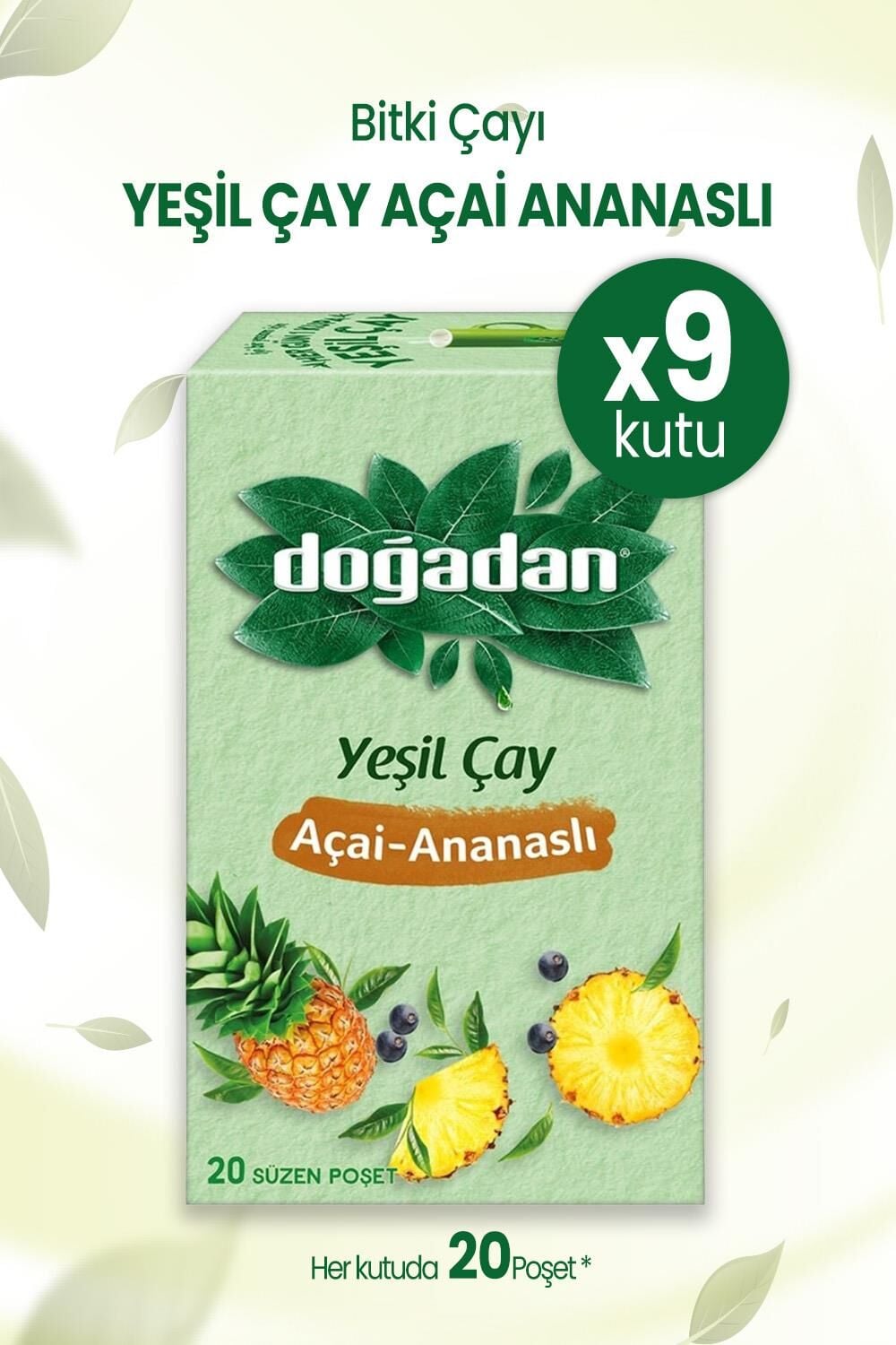 Doğadan Yeşil Çay Açai Ananaslı Bardak Poşet Çay x 9 Adet