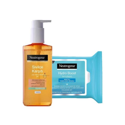 Neutrogena Visibly Clear Yüz Temizleme Jeli 200 ml ve Hydroo Boost Makyaj Temizleme Mendili 25' li