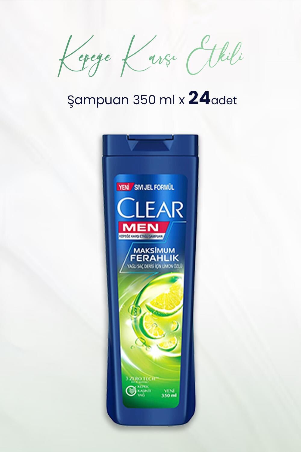 Clear Men Kepeğe Karşı Etkili Şampuan Maksimum Ferahlık Limon Özlü 350 ML x 24 Adet