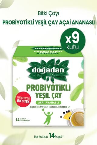 Doğadan Probiyotikli Yeşil Çay Açai Ananaslı 14'lü x 9 Adet