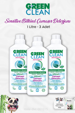 3 Adet Green Clean Sensitive Bitkisel Çamaşır Deterjanı 1 lt ve ROSIE