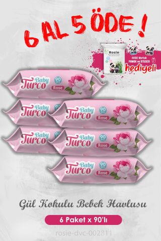 6 Al 5 Öde Bebek Islak Mendili Gül Kokulu 90 Yaprakve Rosie