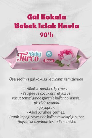 6 Al 5 Öde Bebek Islak Mendili Gül Kokulu 90 Yaprakve Rosie