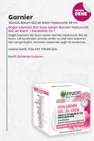 Garnier Günlük Bakım Gül Jel Krem Hyaluronik 50 ml