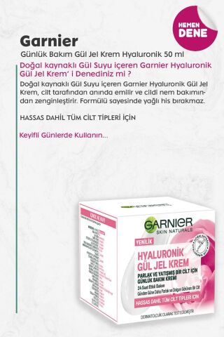 Garnier Günlük Bakım Gül Jel Krem Hyaluronik 50 ml