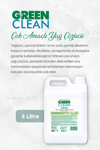 Green Clean Yağ Çözücü Portakal Yağlı 5 lt,Çamaşır Deterjanı ve Yumuşatıcı 1 lt, ROSIE
