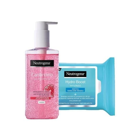 Neutrogena Yüz Yıkama Jeli Pembe Greyfurt 200 ml ve Hydro Boost Makyaj Temizleme Mendili 25' li