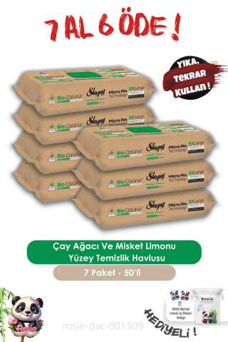 Sleepy 7 AL 6 ÖDE  Bio Çözünür Çay Ağacı Ve Misket Limonu Yüzey Temizlik Havlusu 50'li ve ROSIE
